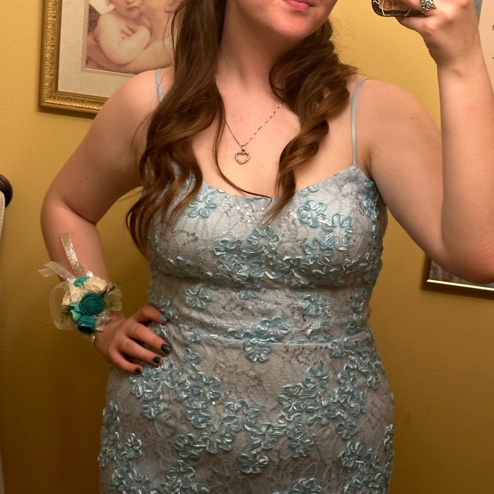 Elegant Blue Floral Lace Dress